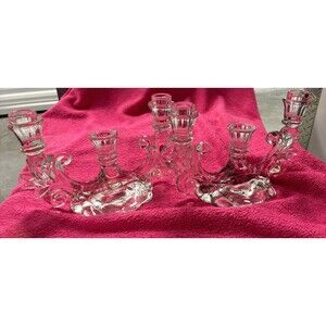2 Cambridge Caprice Clear Candlestick 3 light Candelabra #300(H24-1)
